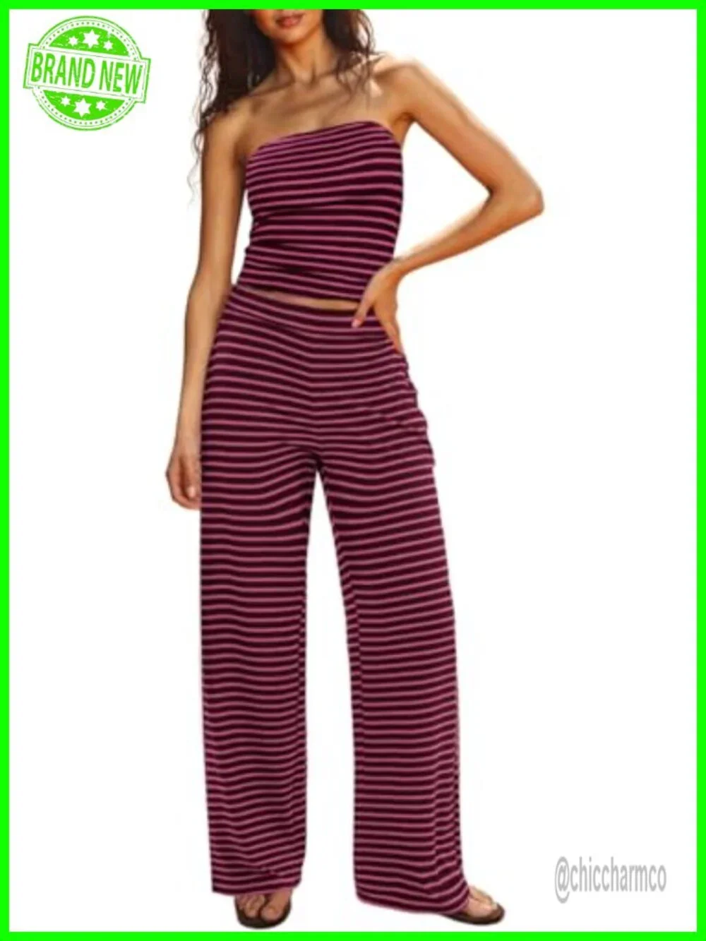 Two Piece Set Summer Tube Top Pants Lounge Set for Beach Vacation Travel